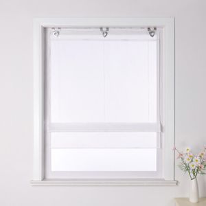Joyswahl Raffrollo ohne Bohren mit Hakenaufhängung Voile Küche Gardine Raffgardinen Ösenrollo Unifarbige Transparent Weiß BxH 80x130cm