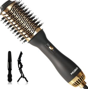 MCURO Haartrockner und Volumiser, 1000W Warmluftbürste Rundbürstenföhn, Föhnbürste, Ionen Volumizer, Anti-Frizz-Effekt, 3 Moduseinstellungen, zum Trocknen, Glätten, Formen und Volumen，Schwarz/Gold