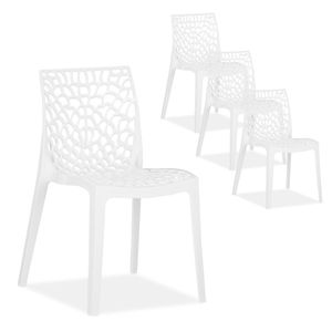 Homestyle4u 2466, Gartenstuhl Kunststoff stapelbar Weiß 4er Set wetterfest Gartenmöbel Stühle modern