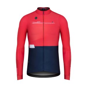 Zimný cyklistický dres GOBIK s dlhým rukávom - SUPERCOBBLE - červená/modrá 2XL