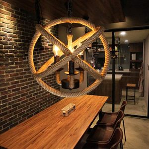 OUKANING Industrial Vintage Deckenleuchte,Hanfseil Hängelampe Retro Industrie Kronleuchter Loft Lampe 5-Flammig Leuchte Einstellbare Länge