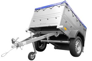 Pkw Anhänger Neu GARDEN TRAILER 150 KIPP mit zusätzlichen Bordwänden, Stützrad und blauer Flachplane