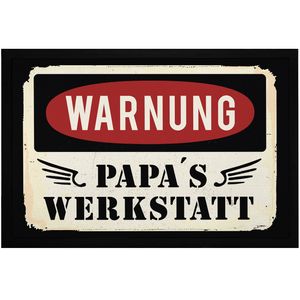 Fußmatte mit Spruch Warnung Papa's Werkstatt Geschenk Vatertag Geburtstag Weihnachten rutschfest & waschbar Moonworks® schwarz 60x40cm