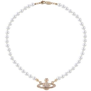 Saturn perlový náhrdelník White Planet Crystals náhrdelník Dámský náhrdelník Planeta Přítelkyně Svatba k narozeninám Dámský náhrdelník 38+5cm (zlatá)