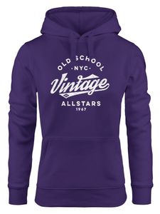 Hoodie Damen College Style Schriftzug Oldschool Vintage Allstars Kapuzen-Pullover Fashion Streetstyle Neverless® lila M