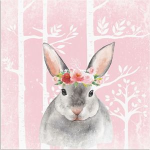 ARTland Wandbild Alu für Innen & Outdoor Hase mit Blumen im pink Wald Größe: 30x30 cm