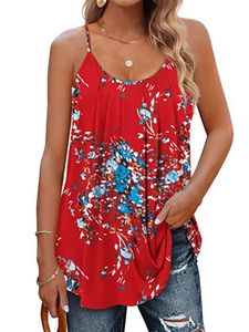 Damen Loses Sommerweste Feste Farbe Vacation Crew Neck Mode Ruched T-Shirt Camisole Rot,Größe:M