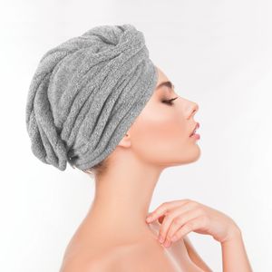 Haarturban ( Grau ) Cozy mit Knopf - 25x65cm ( One SIze ) Superweich Flauschig - Saugstark, Handtuch Haare Turban Haarhandtuch Schnelltrocknend