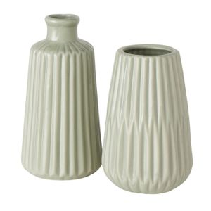 Boltze Vasen Set Esko 2-teilig hellgrün matt, Blumenvasen Keramik, ö ca. 8,5 cm