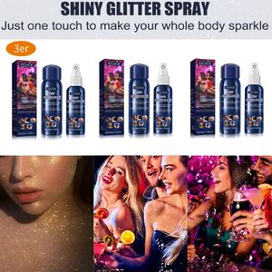 3X 60ml Haar-Glitter-Spray, Highlighter Spray Pulver, Schimmernde Glow-Sprays, Blingbling Körper Highlighter Geeignet für Partys und Versammlungen