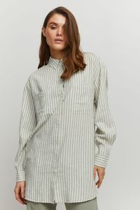 b.young BYFALAKKA LONG Damen Tunika Langarmshirt Langarmbluse Bluse Hemdbluse mit Stehkragen langer Schnitt Oversize aus hochwertigem Leinenmix