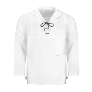 modAS Uni Schlupfblouson Maritim mit Kordelschnürungen - Fischerhemd uni mit Brusttasche in Weiß Größe Damen 40 – Herren 46