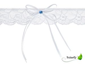 Strumpfband zur Hochzeit, Auswahl:PDW15 Spitze weiß Stras blau