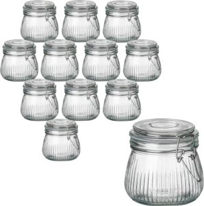 gouveo 12er Set Einmachglas 500 ml geriffelt mit Bügelverschluss - Bügelgläser aus Glas mit Muster und Drahtbügelverschluss