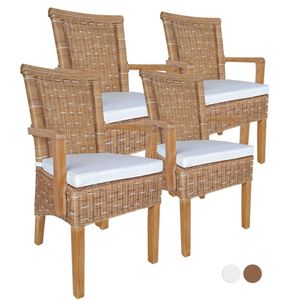Soma Esszimmer-Stühle-Set mit Armlehnen 4 Stück Rattanstuhl braun Perth mit/ohne Sitzkissen Leinen weiß (BxHxL) 57 x 97 x 57 cm mit Sitzkissen