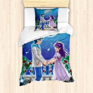 ABAKUHAUS Anime Mantele, Romantisches Manga Paar, Milbensicher Allergiker geeignet mit Kissenbezügen, 135 cm x 200 cm - 80 x 80 cm, Mehrfarbig