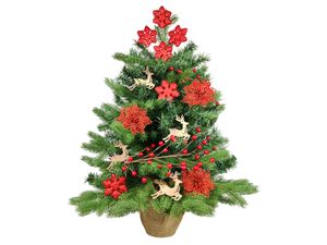 Geschmückter künstlicher Weihnachtsbaum HIRSCH 60 cm mit LED-BELEUCHTUNG IM TOPF