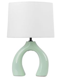 BELIANI Tischlampe Grün und Weiß Keramik Vasenform 43 cm Stoffschirm Trommelform Rund Langes Kabel mit Schalter Modern Skandi Schlaf- u. Wohnzimmer