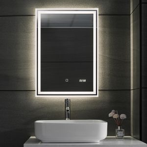 Aquamarin® LED Badspiegel - 50x70 cm, Beschlagfrei, Dimmbar, Energiesparend, mit Digitaluhr/Datum, 3000-7000K - Badezimmerspiegel, LED Spiegel, Lichts