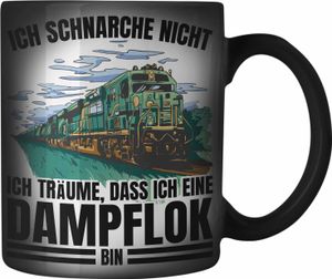 Trendation - Ich Schnarche Nicht Farbwechsel Zauber-Tasse Lokomotive Dampflok Spruch Geschenk für lokführer Eisenbahn Geschenkidee für Männer (Schwarz)