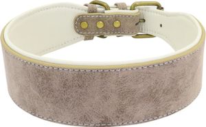 Breites Lederhalsband für große Hunde, grau, Größe XL 43 - 53cm