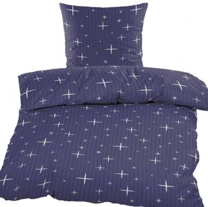 2-tlg. Seersucker Bettwäsche, Bettbezug: 135x200 +80x80cm, blau, Sterne, bügelfrei, Microfaser