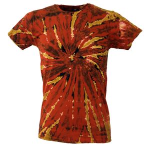 Batik T-Shirt, Herren Kurzarm Tie Dye Shirt - Rostorange, Baumwolle, Größe: M
