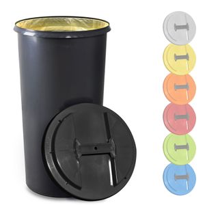 KUEFA BSC 60 Liter Müllsackständer, Mülleimer, Sammelbehälter mit Deckel und Befestigungsring für Gelben Sack (Grau)