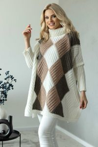 PeeKaBoo Damen Poncho mit Ärmeln a Rhomboid Design Tokol ecru universal