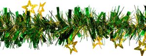 Weihnachtsgirlande Lametta mit holograf. Sternen 7cm x 2m grün / gold