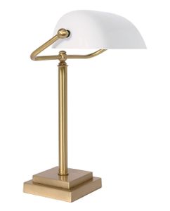 Bankerlampe Weiß Bronze E27 40 cm Glas Echt-Messing Jugendstil Bankerleuchte
