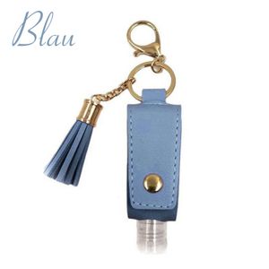 30ml Desinfektionsmittelspender Schlüsselanhänger in Blau, Desinfektionsanhänger mit Kunstleder Hülle, leere Handtaschen Reiseflasche