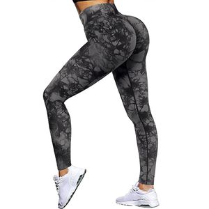 Damen Scrunch Butt Lifting Leggings Nahtlos Hohe Taille Workout Yoga Pants,Tie-Dye Black Ash,M