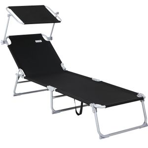 CASARIA® Sonnenliege klappbar Wetterfest Stahlrahmen 150kg Belastbar Sonnendach Garten Strand Klappliege 195x60x30cm UV-beständig Gartenliege, Farbe:schwarz