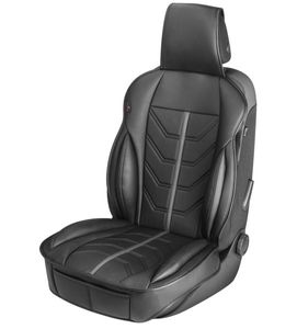 sportliche Universal Auto Kunstleder Sitzauflage Kimi grau, feste Seitenwangen, 7 mm Polsterung, PKW Sitzauflage