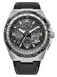 Citizen Herren Eco-Drive Solar Armbanduhr aus Edelstahl mit Leder Band - Promaster Skyhawk - JY8149-05E