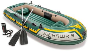 INTEX 68380 Schlauchboot Seahawk 3 mit Pumpe und Paddel, 295 x 137 x 43 cm, dunkelgrün, gelb, grau, Maximale Tragfähigkeit: 360 kg