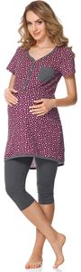 Damen Umstands Pyjama mit Stillfunktion BLV50-126, Farbe:Weinrot Sterne/Graphite, Größe:L