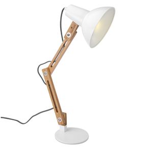 Navaris Design Holz Schreibtischlampe - E27 Fassung - mit Standfuß - Retro Tischlampe mit verstellbarem Gelenkarm - Vintage Nachttischlampe Weiß