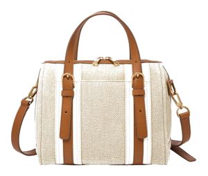 FOSSIL Schultertasche Handtasche Carlie Satchel Natural Brown creme