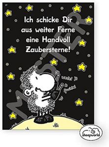 Sheepworld - 50572 - Postkarte, Nr. 7, Schaf, Ich schicke Dir aus weiter Ferne eine Handvoll Zaubersterne!, Pappe