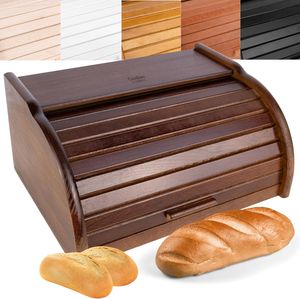 Creative Home Braun Brotkasten Holz | 38 x 28,5 x 17,5cm | Perfekte BrotBox für Brot Brötchen Kuchen | Brotkiste mit Roll-Deckel