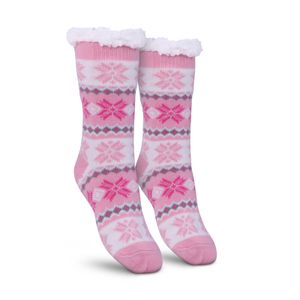 Stoppersocken (Pink / 1 Paar) Damen mit Teddyfutter Haussocken - Hüttensocken mit Anti-Rutsch-Sohle - ABS Norweger Socken Zopfmuster - Kuschelsocken Einheitsgröße