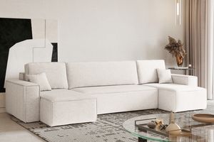 Kaiser Möbel Ecksofa mit schlaffunktion und bettkasten, Sofa U-form,Couch U-form BEST stoff Neve Ecru