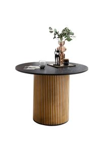 SalesFever Esstisch rund Ø 100 cm | schwarz lackierte Tischplatte aus MDF | Säulengestell aus Eiche Echtholzfurnier | B 100 x T 100 x H 75 cm | mattschwarz – natur
