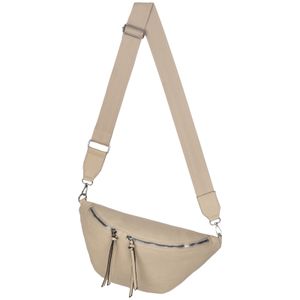 Bauchtasche XL Umhängetasche Crossbody-Bag Hüfttasche Kunstleder Italy-Design BEIGE