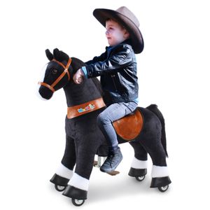 WondeRides Hrací kôň pre deti Plyšový jazdecký kôň na kolieskach (čierny / veľkosť 3 pre vek 3-5 rokov) Kôň s kolieskami Plyš - M347