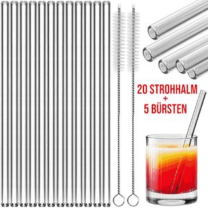 Glas Strohhalme 16 St + 4 Reinigungsbürsten Wiederverwendbar Trinkhalm Glashalme