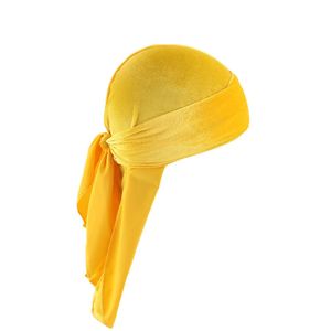 Durag-Mütze, einfarbig, ultraweich, hält warm, Samt, für Herren und Damen, Kopfwickel mit langem Schwanz für den Winter, Gelb