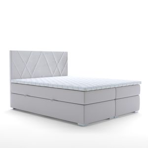 ALTDECOR Boxspringbett mit Matratze(20 cm hoch) und Topper(4 cm hoch), Polsterbett mit Kopfteil und Bettkasten - LARA - 200x200 - H4/Beige
